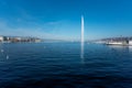 Lake Geneva and Jet DÃ¢â¬â¢eau Water Fountain - Geneva, Switzerland Royalty Free Stock Photo